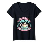 Donna Realizzato da Coffee Vintage Cafe Sign Graphic Maglietta con Collo a V