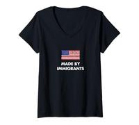 Donna Realizzato da immigrati Bandiera Americana Immigrazione Maglietta con Collo a V