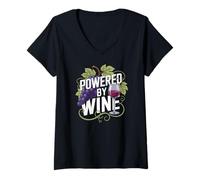 Donna Realizzato da Wine Grapes Glass Fun Maglietta con Collo a V
