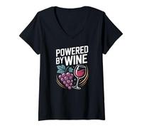 Donna Realizzato da Wine Grapes Glass Humor Maglietta con Collo a V