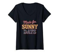 Donna Realizzato per Sunny Days Retro Summer Vibe Maglietta con Collo a V