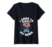 Donna Reboot Brain Pixel Gamer Graphic Maglietta con Collo a V