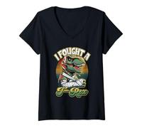 Donna Recupero Braccio Rotto Bambini Ragazzi Dinosauro Ho Combattuto Un T-rex Maglietta con Collo a V