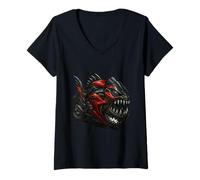 Donna Red And Black Piranha Monster Bike con Zanne Rasoio Maglietta con Collo a V