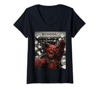 Donna Red Devil, Meme Selfie Divertente, ultimo Giorno di Scuola Maglietta con Collo a V