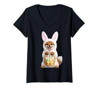 Donna Red Fox Indossare Easter Bunny Divertente Carino Costume Maglietta con Collo a V