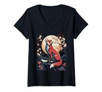 Donna Red Fox Luna Giapponese Maglietta con Collo a V