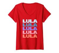 Donna Red: Funny Modern Repeated Text Design Lula Maglietta con Collo a V