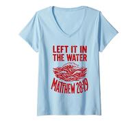 Donna Red Groovy Wave l'ha lasciata nell'Acqua Matthew 28:19 Maglietta con Collo a V