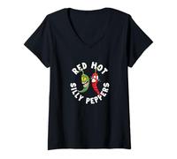 Donna Red Hot Silly Peppers - Funny Humor Maglietta con Collo a V