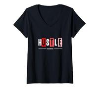 Donna Red Hustle Harder Red Graphic Maglietta con Collo a V