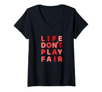 Donna Red Life Don't Play Fair Red Graphic Maglietta con Collo a V