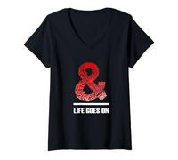 Donna Red & Life Goes On Red Graphic Maglietta con Collo a V