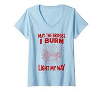 Donna Red May The Bridges I Burn Light My Way Grunge Maglietta con Collo a V