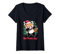 Donna Red Panda Christmas Joy Holiday Cheer Inverno Maglietta con Collo a V