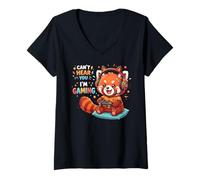 Donna Red Panda Gaming Can't Hear You I'm Gaming Red Panda Maglietta con Collo a V