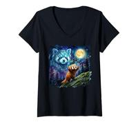 Donna Red Panda Howling at The Moon Funny Parody Art Maglietta con Collo a V
