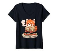 Donna Red Panda Needs Coffee Red Panda Girls Kids Maglietta con Collo a V