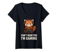 Donna Red Panda non riesce a sentirti Sono un giocatore di gioco Maglietta con Collo a V