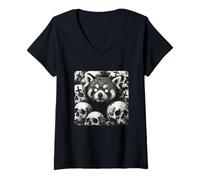 Donna Red Panda Vuole Un Halloween satanico con Orrore Gotico Maglietta con Collo a V