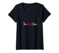 Donna Red Perfect Imperfection Grafica Rossa Maglietta con Collo a V