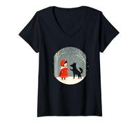 Donna Red Riding Hood Adventure per un tocco fiabesco Maglietta con Collo a V