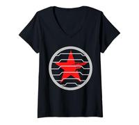 Donna Red Soldier Trigger Word Winter Badge Emblema Star Hero Shirt Maglietta con Collo a V