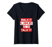 Donna Red Walk/Talk IT Grafica rossa Maglietta con Collo a V
