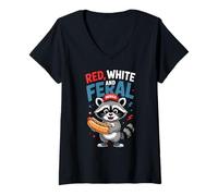Donna Red White And Feral T Maglietta con Collo a V