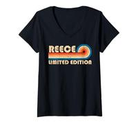 Donna REECE First Name Funny Retro Vintage Birthday Maglietta con Collo a V