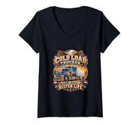 Donna Reefer Camion Driver Cold Load Long Road Trucker Life Maglietta con Collo a V