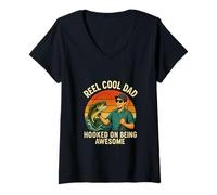 Donna Reel Cool Dad Fishing Shirt - Divertente Regalo per papà Maglietta con Collo a V