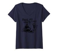 Donna Reel Life Vibes Only Funny Fishing Pescatori - Fishing Vibes Maglietta con Collo a V