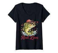 Donna Reel Love - Mulinello da Pesca Love Maglietta con Collo a V