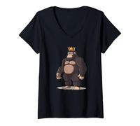 Donna Regal Gorilla indossa una corona per uno stile forte Maglietta con Collo a V