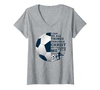 Donna Regali cristiani Posso Fare Tutte Le Cose Attraverso Cristo Calcio Maglietta con Collo a V