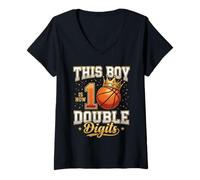 Donna Regali per Il decimo Compleanno di This Boy is 10 Double Digits Basket Maglietta con Collo a V