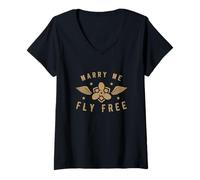 Donna Regali per Piloti - Marry Me Fly Free Maglietta con Collo a V