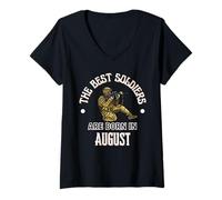 Donna Regalo di Compleanno Militare dell'Esercito di Agosto Best Soldiers Are Born in August Maglietta con Collo a V