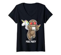 Donna Regalo Divertente con Bradipo e Unicorno Galleggiante per Feste in Piscina Maglietta con Collo a V