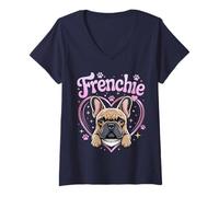 Donna Regalo Divertente Frenchie per Fan di Bulldog francesi Maglietta con Collo a V