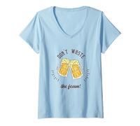 Donna Regalo divertente per gli amanti della birra con scritta "Don't Waste The Foam!" Maglietta con Collo a V