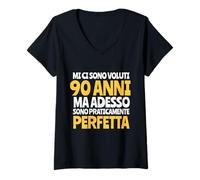 Donna Regalo Femmina 90 Anni Divertente Compleanno Donna Nonna Maglietta con Collo a V