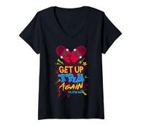 Donna Regalo Grafico Motivazionale per Skater Get Up Try Again Never Quit Maglietta con Collo a V