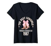 Donna Regalo Occidentale per Il Compleanno di Best Cowgirls Were Born in 1987 Maglietta con Collo a V