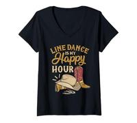 Donna Regalo per Ballerini Line Dance Is My Happy Hour Maglietta con Collo a V