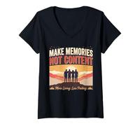 Donna Regalo per Esterni con Scritta Make Memories Not Content Maglietta con Collo a V