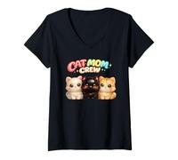 Donna Regalo per l'amante dei Tre Gattini di Cat Mom Crew Multi Maglietta con Collo a V