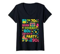 Donna Regalo retrò con Scritta Born in 70s Raised in 80s Party in 90s Maglietta con Collo a V