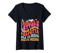 Donna Regalo Scherzo Laurea Per Letterata Laureata in Lettere Maglietta con Collo a V